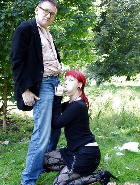 Hardcore outdoor fuck with a beautiful clothed girl and her man