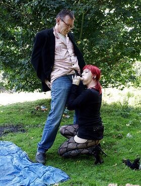 Hardcore outdoor fuck with a beautiful clothed girl and her man