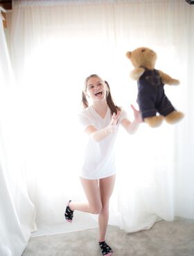 Young cutie Alice March shows off her bitty parts in socks with Teddy in hand