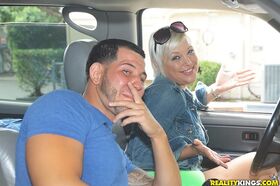Hot suburban MILF in sunglasses fucks the parking lot attendant at his place