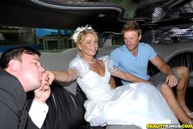 Just married bride fucks another man in limo in her wedding gown