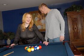 Busty plumper in a sheer blouse gets fucked after losing at a game of pool