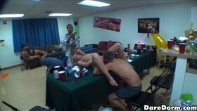 Young cute coeds getting fucked hardcore at the dorm party
