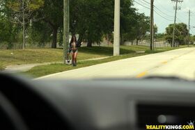 Big titted hot Latina hitchhikes topless, sucks strangers cock and rides hard