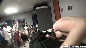 Slutty coeds giving a blowjobs and getting banged in the dorm room