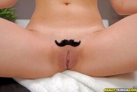 Strange babe Shae Summers has a sexy mustache on her pussy
