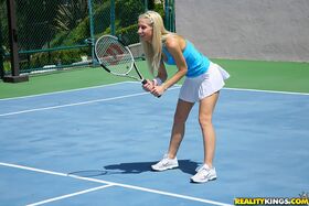 Sexy lesbian girls stripping and kissing on the tennis court