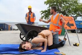 Sexy Ella Reese shows her tits before getting fucked by a construction worker