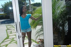 Ebony babe Valarie Gibson shows her tiny tits masturbating outdoors