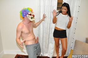 Amateur Asian girl Amy Parks getting fucked and jizzed on by man in clown mask