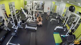 Cheating GF gets taped on a spycam seducing then fucking her gym trainer