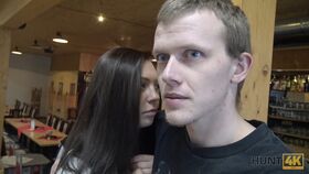 Cute European babe gets boned in front of her boyfriend in public