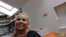 Horny blonde fucks a stranger in front of boyfriend and gobbles hard cock