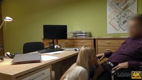 Blonde teen gives a blowjob & gets roughly fucked in the office