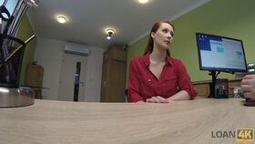 Hot redhead with big tits Stella gets her twat stuffed after an interview