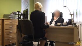 Blonde babe with pigtails Karol has her warm clam banged at a job interview