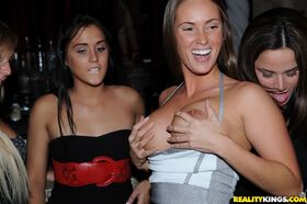 Clubbing chicks break out into a full blown group sex romp inside a nightclub