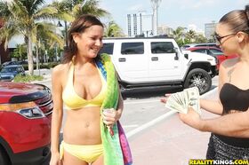 Emily Kae and her gf's show their naked breasts for easy money