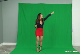 Attractive weather broadcaster Katana Kombat rides a dick in the studio