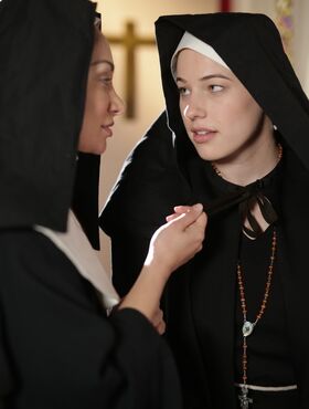 Horny nuns Riley Nixon and Lea Lexis doff the cloth for lesbian sex