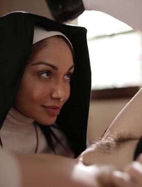Horny nuns Riley Nixon and Lea Lexis doff the cloth for lesbian sex