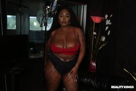 Ebony Layton Benton gets her black pussy and boobs fucked at the music studio