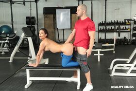 Fantastic looking pornstar Katana Kombat unveils her body and enjoys gym sex