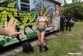 Slutty teen Carolina Sweets gets busted by cops while enjoying sex outdoors