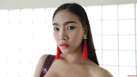 21 year old busty Thai ladyboy strips and sucks tourist cock for a facial