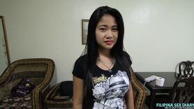 Big titted Asian girl Potchie stands naked before POV sex with a Farang