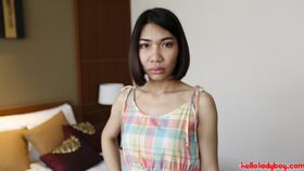 22yo Thai shemale gets a facial after sucking tourists big white cock