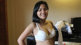 Asian amateur with a shaved pussy fucks a sex tourist from a POV perspective