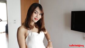 Lovely Thailand ladyboy takes white pipe up the ass