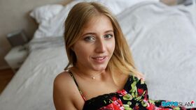 Blonde teen from the Ukraine sports a pearl necklace after POV action