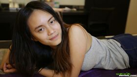 Skinny Thai girl oozes cum from her natural pussy after POV sex with a Farang