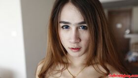 20 year old busty Thai ladyboy gets naked teasing white tourist