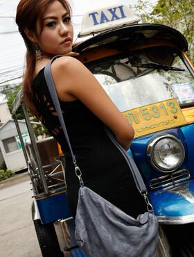 Attractive local Thai girl in lovely dress gets picked up on the street