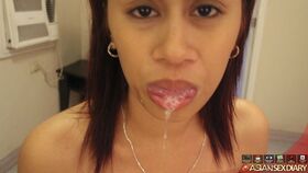 Filipina teen spits out a mouthful of cum after pussy to mouth sex POV style