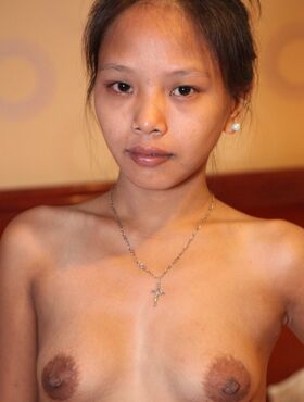 Petite Asian Danica reveals small tits & dark nipples with closeup ass view