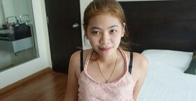 Asian teen is left with a creampie pussy after POV fucking with a Farang