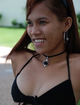 Filipina spinner Lucy teasing in bikini & stripping to show her tiny teen twat