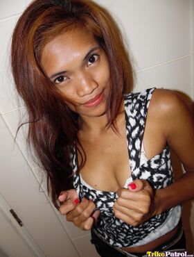 Cute brunette Filipina girl Lyn showing her tiny tits & ass before a shower