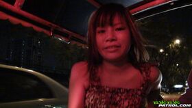 Thai amateur Puy gets naked on a bed prior to POV sex with a foreigner