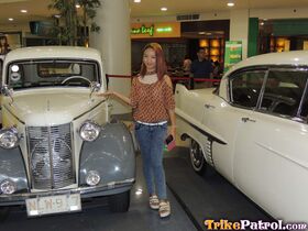 Young Asian girl frees her nubile body from clothes after vintage car show