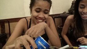 Young Filipina girl is encouraged by her gf to flash her pussy on social media