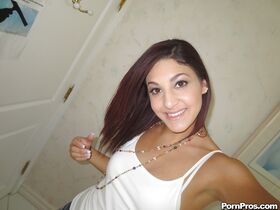Nasty brunette slut Nikka taking couple of selfies in the bathroom