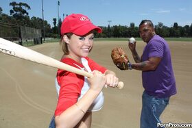 Busty baseball player Katie Kox fucks a BBC and gets facialized too