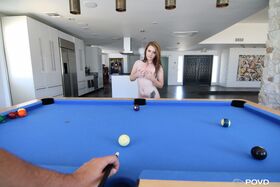 Petite American brunette Karlie Brooks gets fucked by horny pool player
