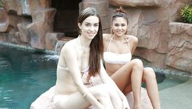 Outdoor posing at the pool features hot teens Tali Dova and Ariana marie