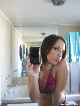 Bad girl Jada Stevens taking selfies in mirror as she peels off her bikini